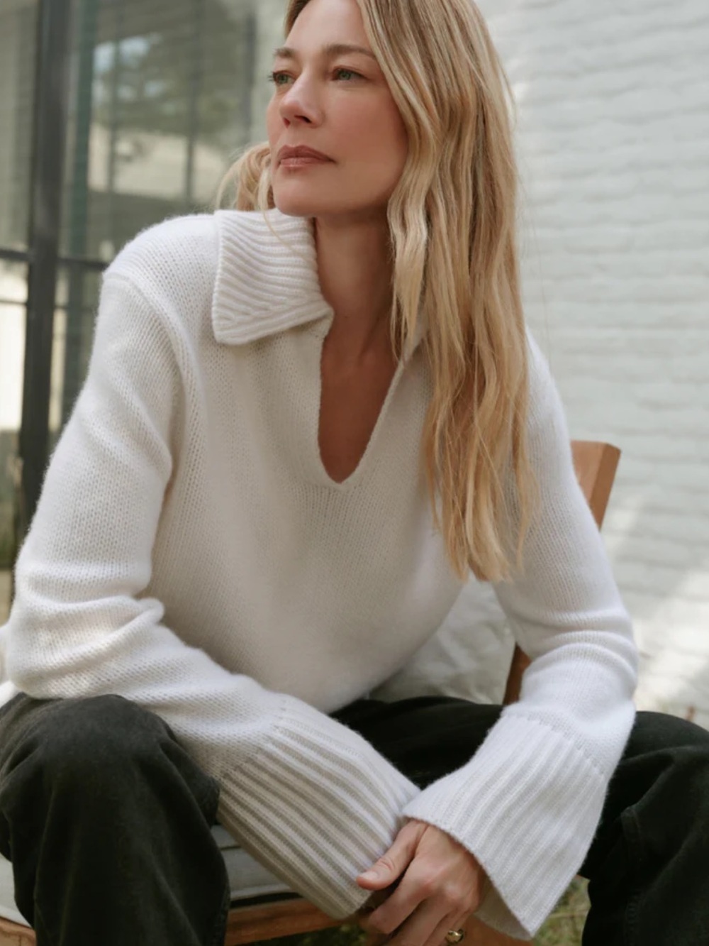 NWT JENNI KAYNE Large Phoebe Cashmere Polo Sweater Cream $595 Oversized Lux